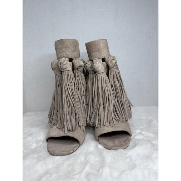Chloe Fringed Tasseled Suede Ankle Open Toes boots Size UE 37 - Picture 2 of 12